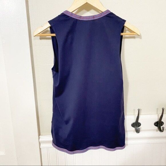J. Crew Sleeveless Navy Top - XXS - Ribbon Trim - Deep V Neck - Picture 3 of 10